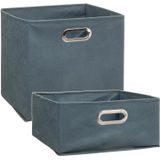 Set van 2x stuks opbergmanden/kastmanden 14 en 29 liter blauwgrijs van linnen 31 cm - Opbergboxen - Vakkenkast manden