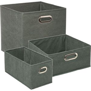Set van 3x stuks opbergmanden/kastmanden 7/14/29 liter grijsgroen van linnen 31 cm - Opbergboxen - Vakkenkast manden