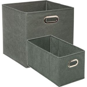 Set van 2x stuks opbergmanden/kastmanden 7 en 29 liter grijsgroen van linnen 31 cm - Opbergboxen - Vakkenkast manden
