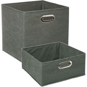 Set van 2x stuks opbergmanden/kastmanden 14 en 29 liter grijsgroen van linnen 31 cm - Opbergboxen - Vakkenkast manden
