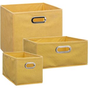 Set van 3x stuks opbergmanden/kastmanden 7/14/29 liter geel van linnen 31 cm - Opbergboxen - Vakkenkast manden