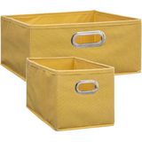 Set van 2x stuks opbergmanden/kastmanden 7 en 14 liter geel van linnen 31 cm - Opbergboxen - Vakkenkast manden