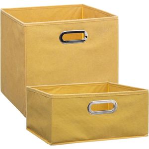 Set van 2x stuks opbergmanden/kastmanden 14 en 29 liter geel van linnen 31 cm - Opbergboxen - Vakkenkast manden