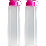 2x stuks kunststof waterflessen 1500 ml transparant met dop roze - Drinkflessensen/sport/fitness flessen