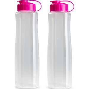 4x stuks kunststof waterflessen 1500 ml transparant met dop roze - Drinkflessensen/sport/fitness flessen
