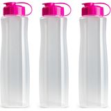 6x stuks kunststof waterflessen 1500 ml transparant met dop roze - Drinkflessen