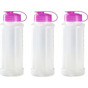 3x stuks kunststof waterflessen 1100 ml transparant met dop roze - Drink/sport/fitness flessen