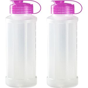 4x stuks kunststof waterflessen 1100 ml transparant met dop roze - Drink/sport/fitness flessen