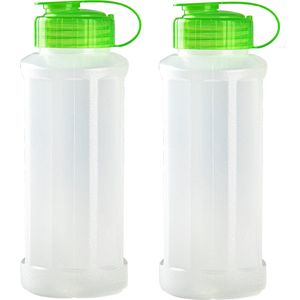 2x stuks kunststof waterflessen 1100 ml transparant met dop groen - Drink/sport/fitness flessen