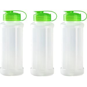 3x stuks kunststof waterflessen 1100 ml transparant met dop groen - Drink/sport/fitness flessen