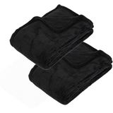 2x Stuks Fleece deken/fleeceplaid zwart 125 x 150 cm polyester - Bankdeken - Fleece deken - Fleece plaid