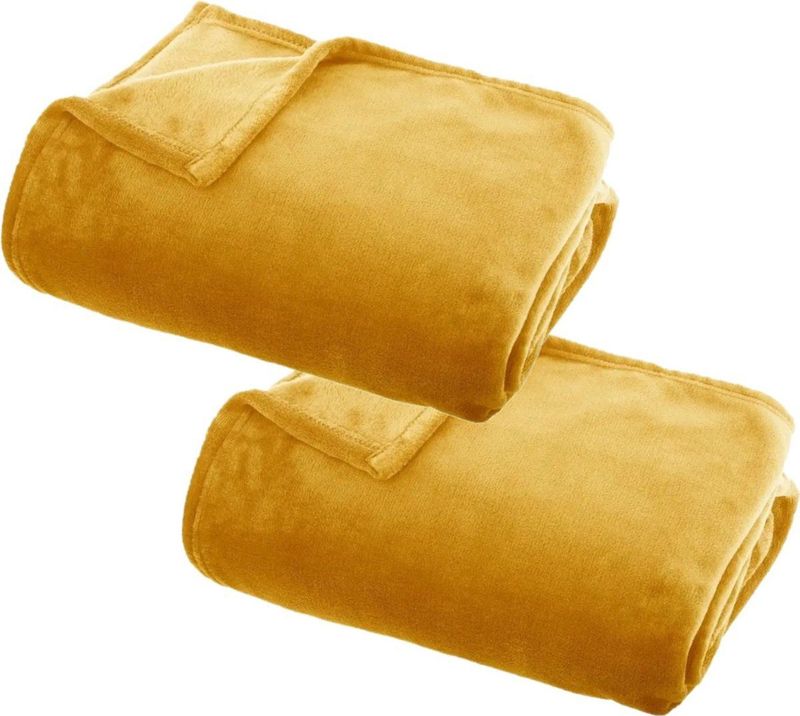 Atmosphera Plaid deken 2x okergeel polyester Bankdeken Fleece plaid