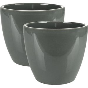 Ter Steege Bloempot - 2x - antraciet - glans - Scandinavisch - 15 x 12 cm - plantenpot