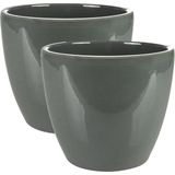 2x stuks plantenpot/bloempot in een strakke Scandinavische look antraciet Dia 16 cm en Hoogte 13 cm