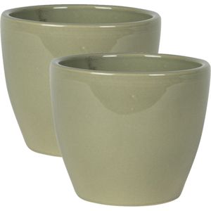 2x stuks plantenpot/bloempot in een strakke Scandinavische look mosgroen Dia 15 cm en Hoogte 12 cm