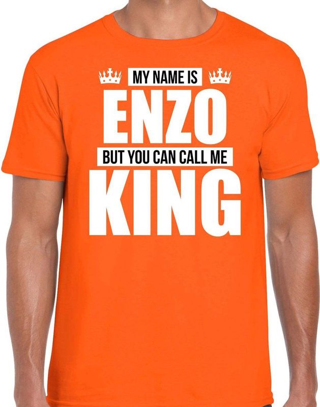 My Name Is Enzo - T-shirt - Oranje - Katoen - Cadeau voor Verjaardag of Koningsdag