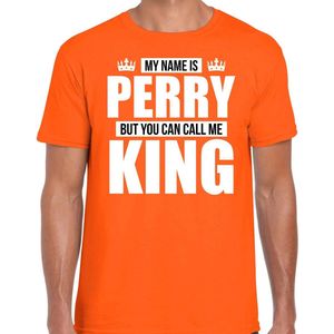 Shirt - Oranje - Katoen - Tekst: My Name Is Perry - But You Can Call Me King