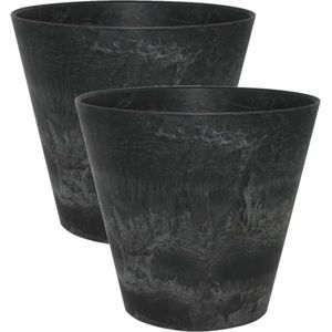 2x stuks plantenpot/bloempot in een natuursteen look Dia 32 cm en Hoogte 29 cm zwart