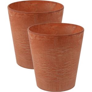 2x stuks plantenpot/bloempot tijdloze natuursteen look Dia 27 cm en Hoogte 24 cm in het Artstone light terra cotta voor binnen/buiten