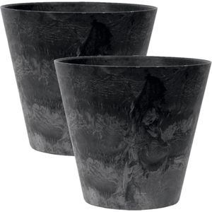 2x stuks plantenpot/bloempot tijdloze natuursteen look Dia 27 cm en Hoogte 24 cm in het Artstone zwart voor binnen/buiten