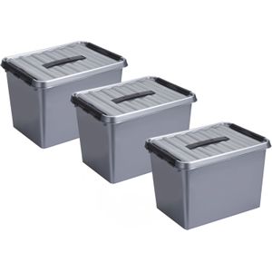8x stuks opberg box/opbergdoos 22 liter 40 x 30 x 26 cm - Opslagbox - Opbergbak kunststof grijs/zwart