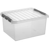 2x stuks opberg box/opbergdoos 36 liter 50 x 40 x 26 cm - Opslagbox - Opbergbak kunststof transparant/grijs