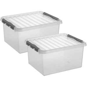 2x stuks opberg box/opbergdoos 36 liter 50 x 40 x 26 cm - Opslagbox - Opbergbak kunststof transparant/grijs