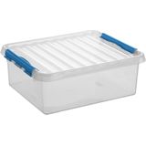 2x stuks opberg box/opbergdoos 25 liter 50 x 40 x 18 cm - Opslagbox - Opbergbak kunststof transparant/blauw