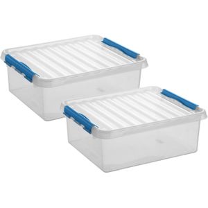 2x stuks opberg box/opbergdoos 25 liter 50 x 40 x 18 cm - Opslagbox - Opbergbak kunststof transparant/blauw