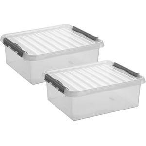 2x stuks opberg box/opbergdoos 25 liter 50 x 40 x 18 cm - Opslagbox - Opbergbak kunststof transparant/grijs