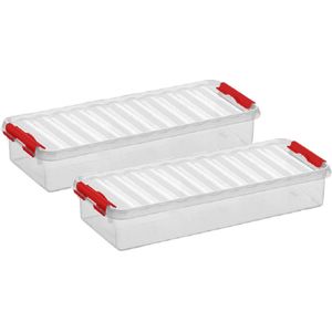 3x stuks opberg box/opbergdoos 2.5 liter 38.5 x 14 x 6.6 cm - Opslagbox - Opbergbak kunststof transparant/rood