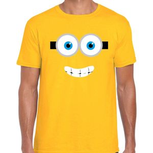 Lachend geel poppetje verkleed t-shirt geel voor heren - Carnaval fun shirt / kleding / kostuum S