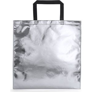 Draagtas/schoudertas in opvallende metallic zilveren kleur 45 x 44 x cm