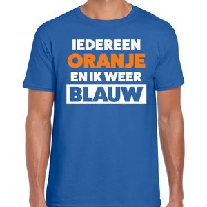 Koningsdag t-shirt Iedereen oranje ik blauw - blauw - heren - koningsdag outfit kleding