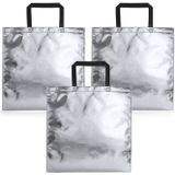 2x stuks draagtassen/schoudertassen in opvallende metallic zilveren kleur 45 x 44 x cm