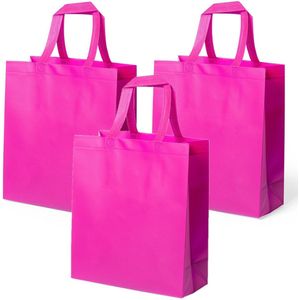 4x stuks draagtassen/schoudertassen/boodschappentassen in de kleur fuchsia roze 35 x 40 x 15 cm