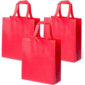4x stuks draagtassen/schoudertassen/boodschappentassen in de kleur rood 35 x 40 x 15 cm