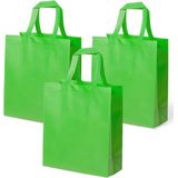 4x stuks draagtassen/schoudertassen/boodschappentassen in de kleur lime groen 35 x 40 x 15 cm