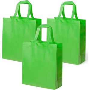 4x stuks draagtassen/schoudertassen/boodschappentassen in de kleur lime groen 35 x 40 x 15 cm