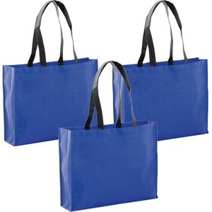 4x stuks draagtassen/goodie-bag/schoudertassen/boodschappentassen in de kleur blauw 40 x 32 x 11 cm