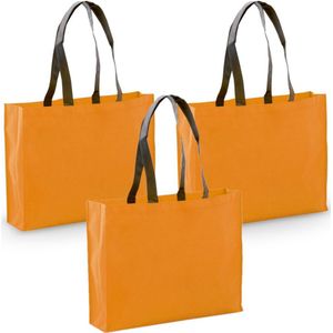 10x stuks draagtassen/goodie-bag/schoudertassen/boodschappentassen in de kleur oranje 40 x 32 x 11 cm