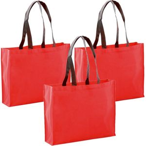 10x stuks draagtassen/goodie-bag/schoudertassen/boodschappentassen in de kleur rood 40 x 32 x 11 cm