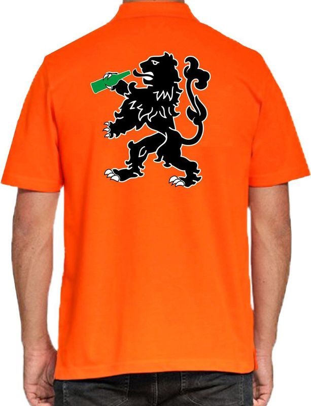 Grote maten Koningsdag polo shirt drinkende leeuw - oranje - heren - Koningsdag outfit kleding