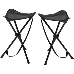 2x Stuks Drie Poot Opvouwbaar Krukjes Antraciet Grijs 55 cm - Campingstoel