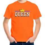 Queen met kroon t-shirt - oranje - kinderen - koningsdag EK WK outfit kleding 110 116