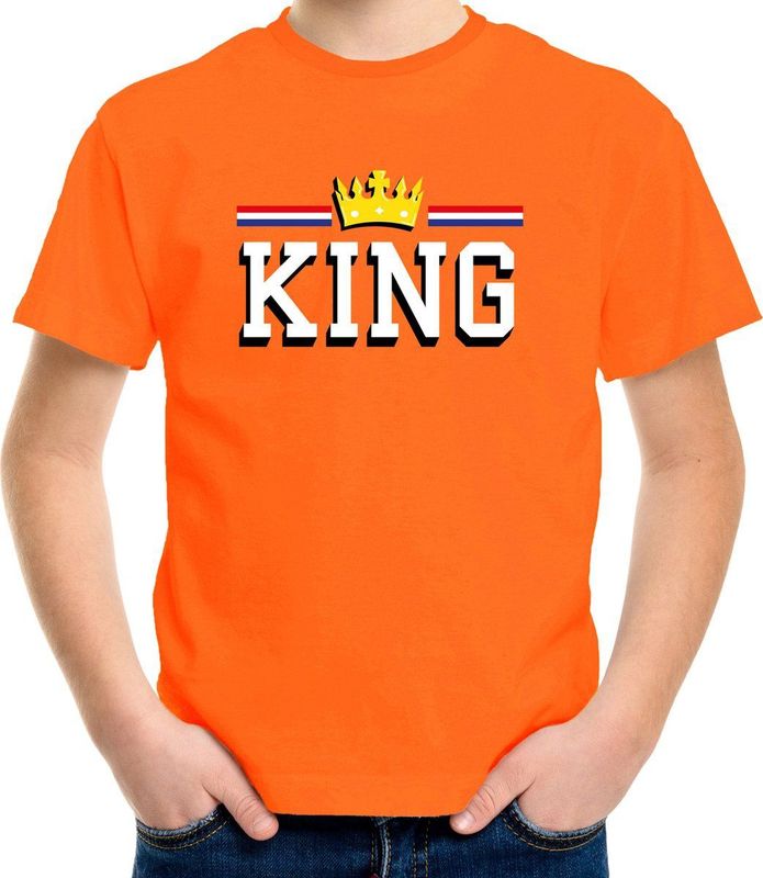 King met kroon t-shirt - oranje - kinderen - koningsdag EK WK outfit kleding 110 116