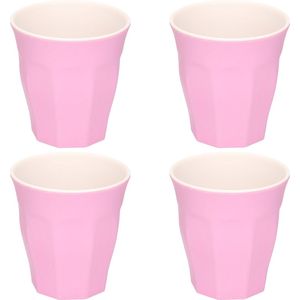 4x stuks onbreekbare kunststof/melamine roze drinkbeker 9 x 8.7 cm voor outdoor/camping/picknick/strand