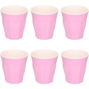 6x stuks onbreekbare kunststof/melamine roze drinkbeker 9 x 8.7 cm voor outdoor/camping/picknick/strand