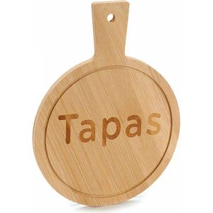 Voedsel/hapjes/tapas ronde serveerplank van bamboe 19 x 14 cm met handvat