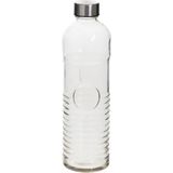 Waterflessen/drinkflessen - 2x - D8 x H29 cm - 1 liter - ribbel glas